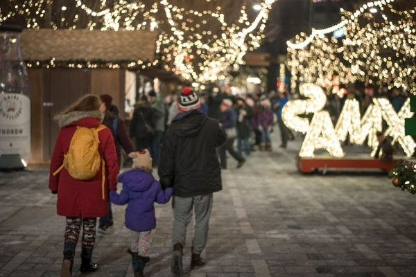 family walking at Ottawa Christmas Market